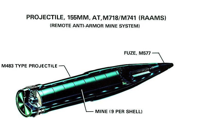 155mm rounds of Remote Anti-Armor Mine (RAAM) Systems